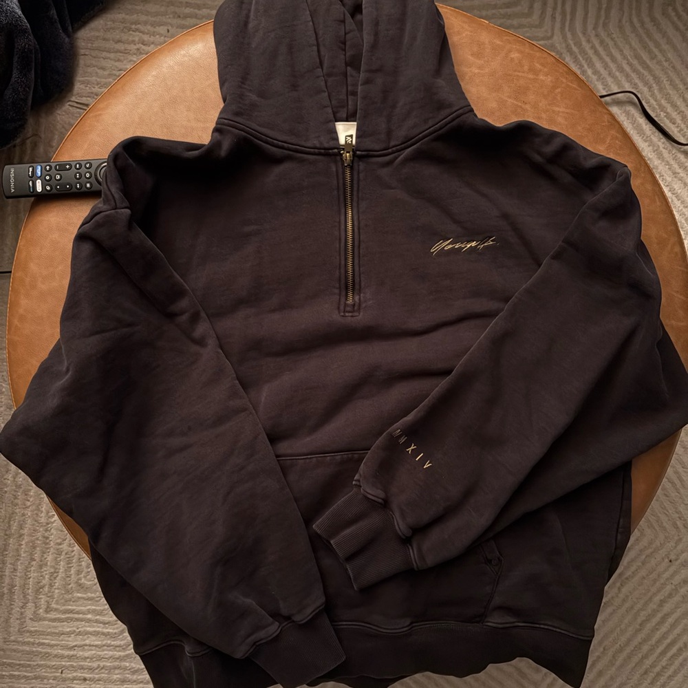 YoungLA Black Zip-Up Hoodie with Subtle Gold Script